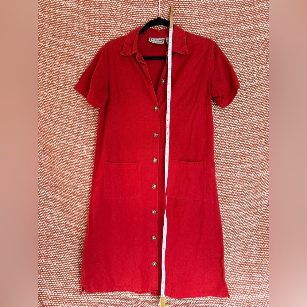 Vintage Red Button-Down Linen Dress - Picture 8 of 9